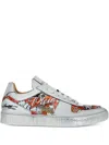 Philipp Plein Metallic Leather Eagle-print Sneakers In White