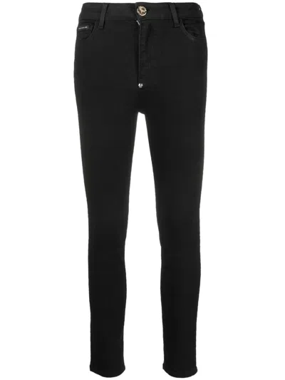 Philipp Plein Metallic Skull Skinny Jeans In Black