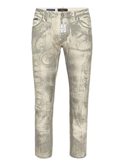 Philipp Plein Metallic-splatter Jeans In Gray