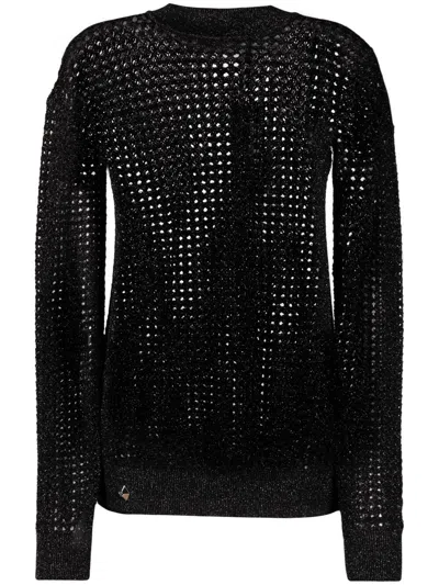 Philipp Plein Metallic-threaded Mesh Jumper In Black