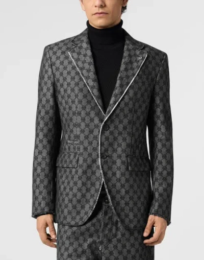 Philipp Plein Miami Vice Fit Blazer Jacquard Monogram Men In Gray