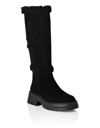 PHILIPP PLEIN MID FLAT BOOTS SKULL & BONES