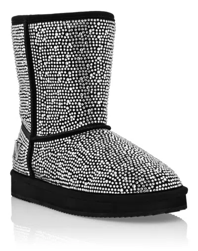 Philipp Plein Embellished Flat Ankle Boots In Black