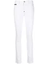 Philipp Plein Embroidered Skull Skinny Jeans In White