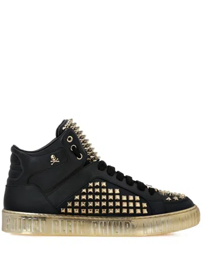 Philipp Plein Mid-top Leather Sneakers In Black