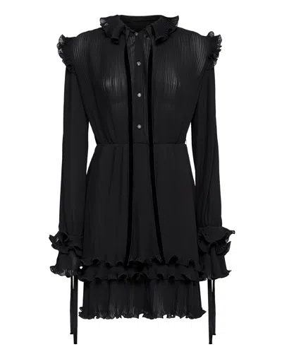 Philipp Plein Midi Dress Plisse In Black