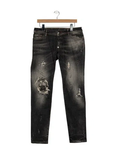 Pre-owned Philipp Plein Mid-rise Skinny Leg Jeans In Black