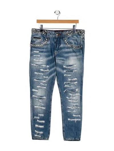 Pre-owned Philipp Plein Mid-rise Skinny Leg Jeans In Blue