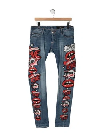 Pre-owned Philipp Plein Mid-rise Straight Leg Jeans In Blue