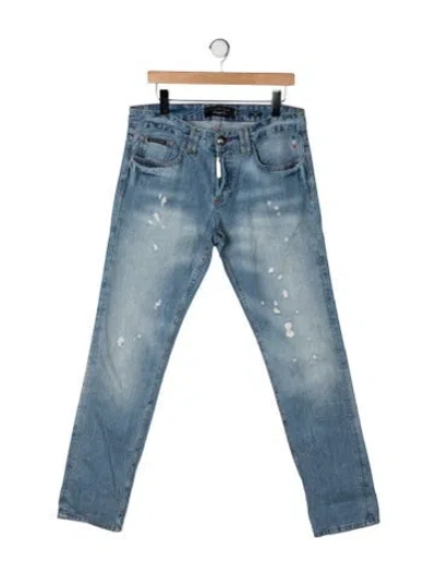 Pre-owned Philipp Plein Mid-rise Straight Leg Jeans In Blue