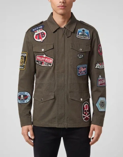 Philipp Plein Military Jacket Patches Men In Brown