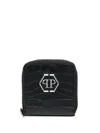 Philipp Plein Mini Crocodile-embossed Leather Wallet In Schwarz