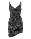 Philipp Plein Crystal-embellished Ruched Minidress In Black