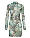 Philipp Plein Graphic-print Long-sleeve Mini Dress In Green