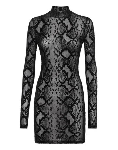 Philipp Plein Mini Dress Ls In Black