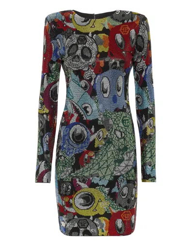 Philipp Plein Mini Dress Ls In Multi