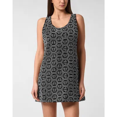 Philipp Plein Mini Dress Monogram Strass Women In Gray