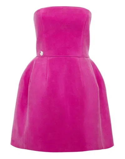 Philipp Plein Strapless Silk Mini Dress In Pink