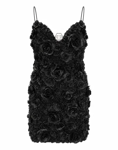Philipp Plein Mini Dress Multi Flowers In Black