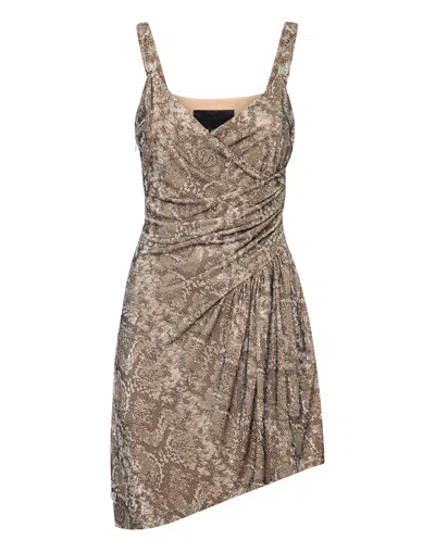 Philipp Plein Mini Dress Python Print With Crystals In Multi