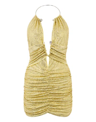 Philipp Plein Mini Dress Skull Piercing In Yellow