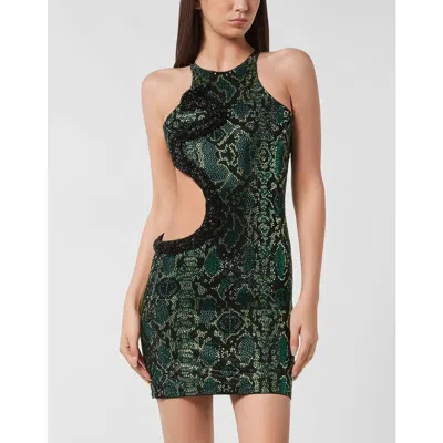 Philipp Plein Mini Dress Strass Snake Women In Green