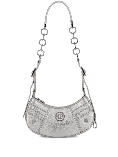 Philipp Plein Mini Leather Shoulder Bag In Silver