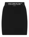 Philipp Plein Logo-waistband Fine-ribbed Miniskirt In Black