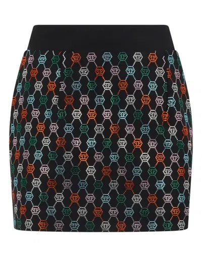 Philipp Plein Rhinestone-monogram Mini Skirt In Black