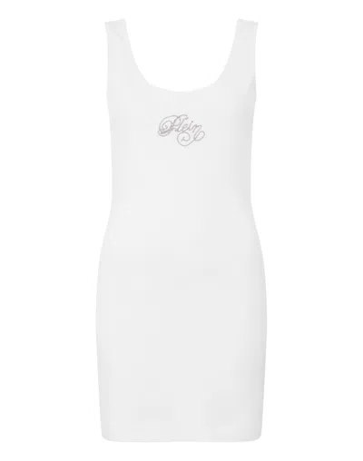 Philipp Plein Mini Tank Dress Signature In White