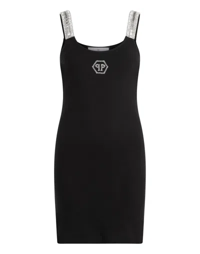 Philipp Plein Mini Tank Dress Strass Hexagon In Black