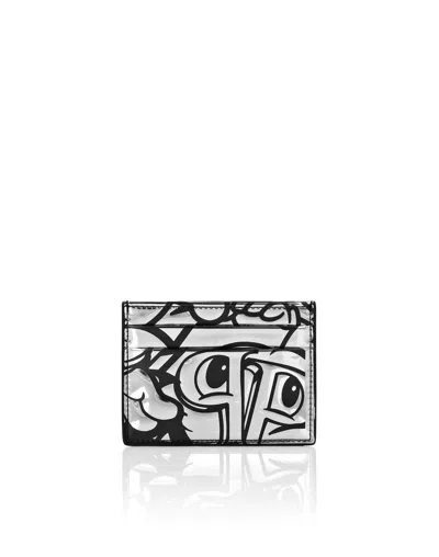 Philipp Plein Mirror Leather Credit Cards Holder Smile In Silver