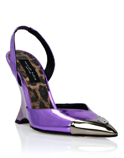 Philipp Plein Mirror Decollete Leather Pumps In Purple