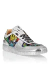 Philipp Plein Mirror Leather Lo-top Sneakers Smile In Silver