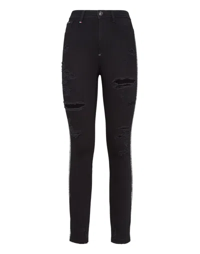 Philipp Plein Miss High Waist Jegging Stripes In Black