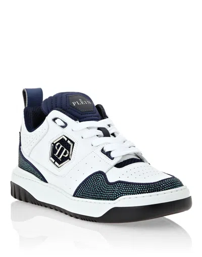 Philipp Plein Mix Leather Lo-top Sneakers Crystal In Multi