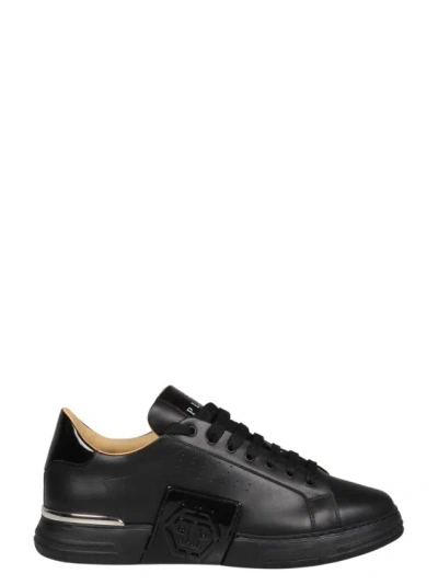 Philipp Plein Mix Leather Lo-top Sneakers Hexagon In Nero
