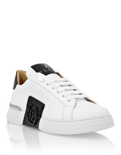 Philipp Plein Mix Leather Lo-top Sneakers Hexagon Unisex In White