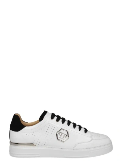 Philipp Plein Mix Leather Low-top Sneakers In White