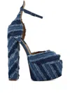 Philipp Plein Mixed Denim 120mm Platform Sandals In Blue