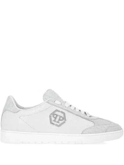 Philipp Plein Mixed Monogram Crocodile-effect Sneakers In White