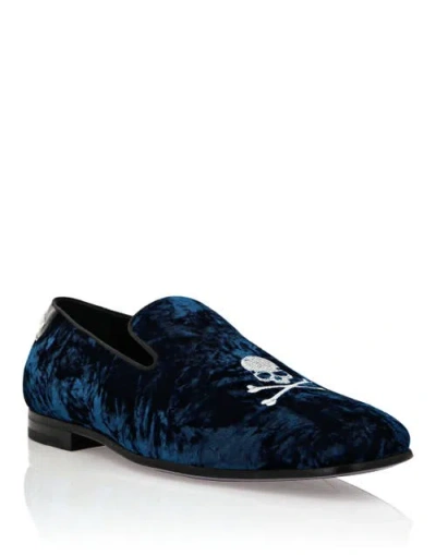 Philipp Plein Moccasin Skull&amp;bones Unisex In Darkblue