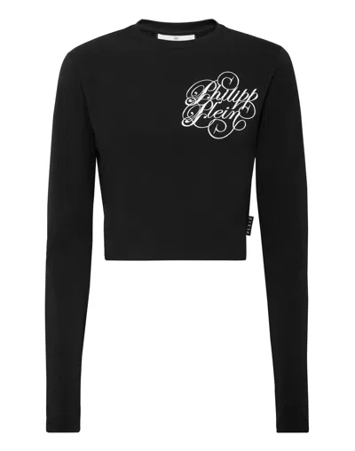 Philipp Plein Modal Long-sleeved T-shirt Round Neck Signature In Black