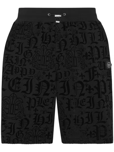 Philipp Plein Gothic Plein-print Track Shorts In Black  