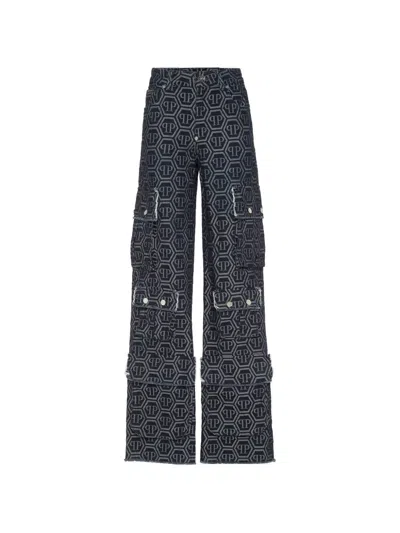 Philipp Plein 모노그램 카고 포켓 진 In Black