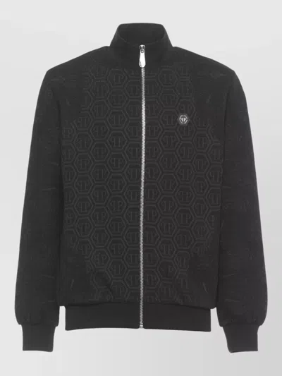 Philipp Plein Monogram Cotton Sweatshirt High Neck Design In Black