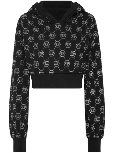 Philipp Plein Monogram Cropped Hoodie In Schwarz