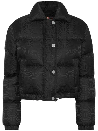 PHILIPP PLEIN MONOGRAM CROPPED PUFFER JACKET 