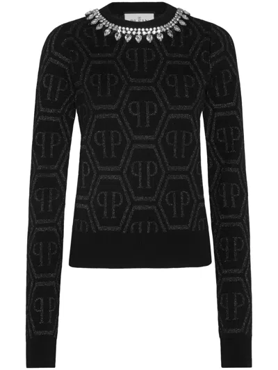 Philipp Plein Kristallverzierter Pullover Mit Monogramm In Schwarz