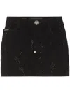 Philipp Plein Monogram Denim Skirt In 黑色